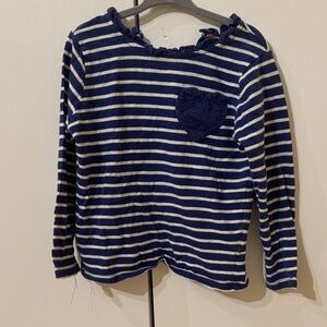 Boden Blue and White Striped Long Sleeve Breton Tee with Heart